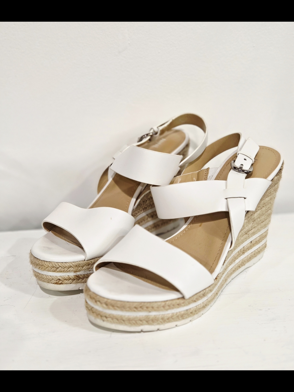 Nine West Alivia White Leather Espadrille Wedge Sandals - Size 9.5